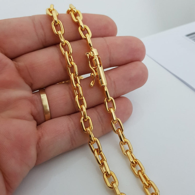 Corrente Banhado 18k Cadeado 6mm-60cm Fecho Canhão + Pingente 18k
