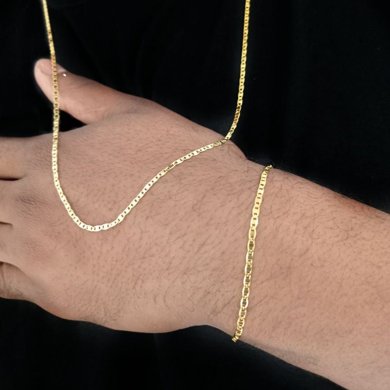 Kit Banhado Ouro 18k Piastrini Corrente 2mm-60cm + Pulseira 2mm-18cm + Pingente Cruz