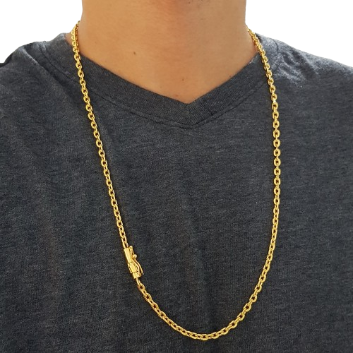 Corrente Banhado Ouro 18k Cadeado 4mm-60cm